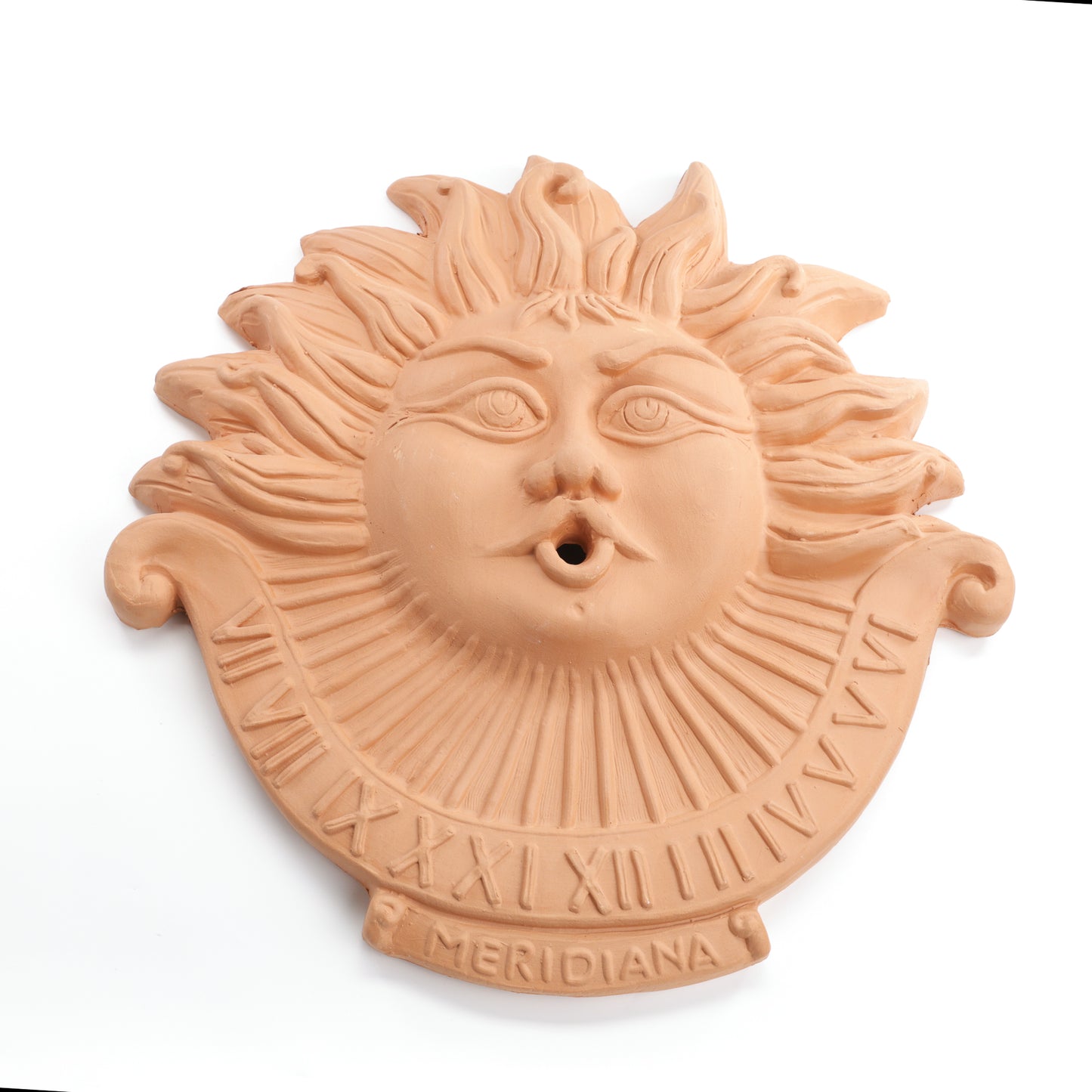 Meridiana da Parete in Terracotta Artigianale – Forma di Sole, Orologio Solare Decorativo per Esterni